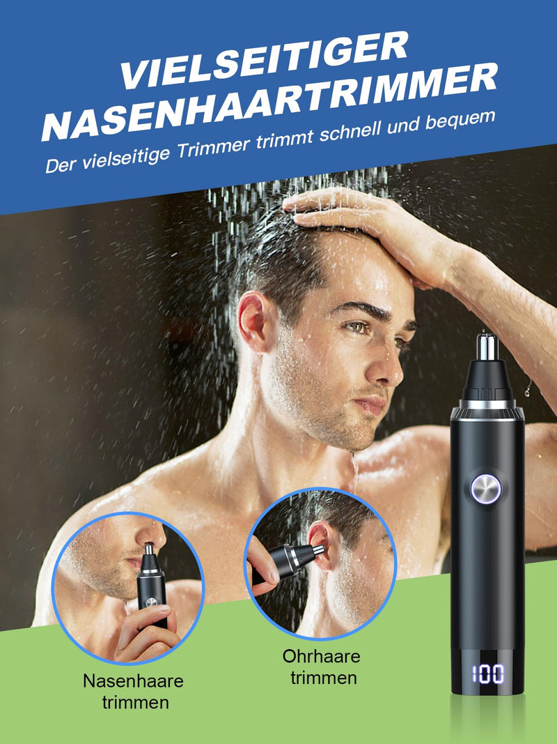 [Australia] - Nose Hair Trimmer, USB Rechargeable Nose Hair Trimmer with LED Display, 2 IN 1 Pain-Free Multifunctional Ear and Nose Hair Trimmer with IPX7 Waterproof, Easy to Carry Black 