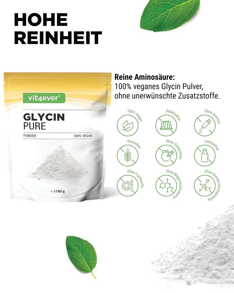 [Australia] - Glycine Pure - 1100 g (1.1 kg) pure powder without additives - with measuring spoon - L-glycine amino acid optimally dosed, naturally sweet - vegan 1.1 kg (pack of 1) 