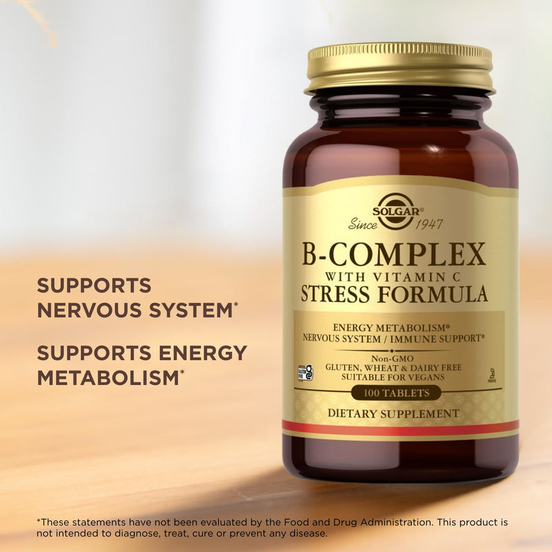 Solgar B-Complex with Vitamin C Stress Formula - 100 Tablets, Pack of 2 - Non-GMO, Vegan, Kosher, Halal & Gluten Free - 100 Total Servings