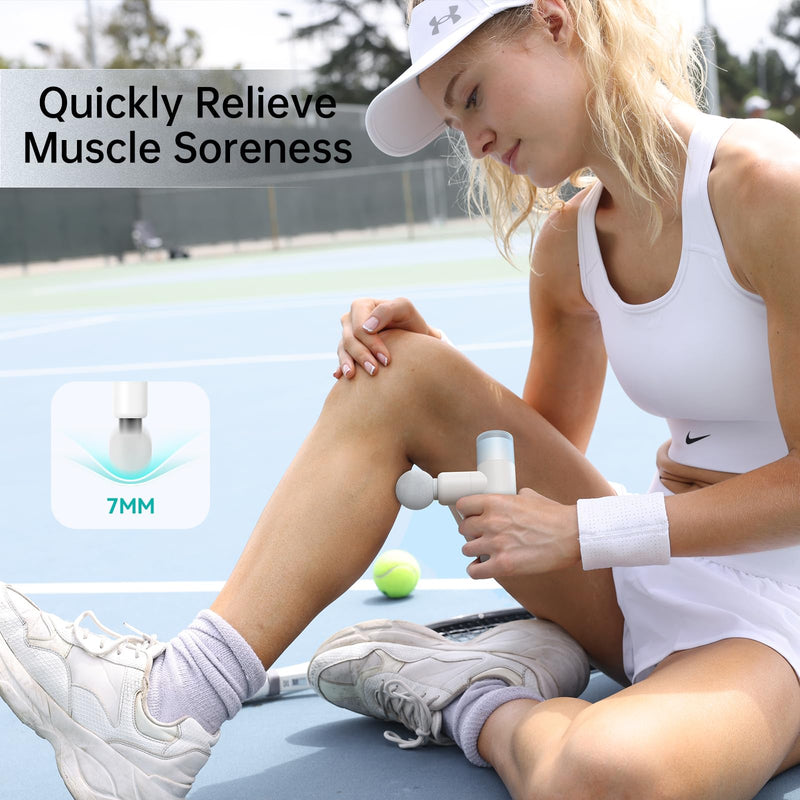[Australia] - opove M3 Mini Massage Gun for Back Pain Relief, with Facial Mode, 7mm Amplitude, 4 Vibration Levels Ultralight Portable and Rechargeable Fascia Gun Active Recovery Women Presents White 