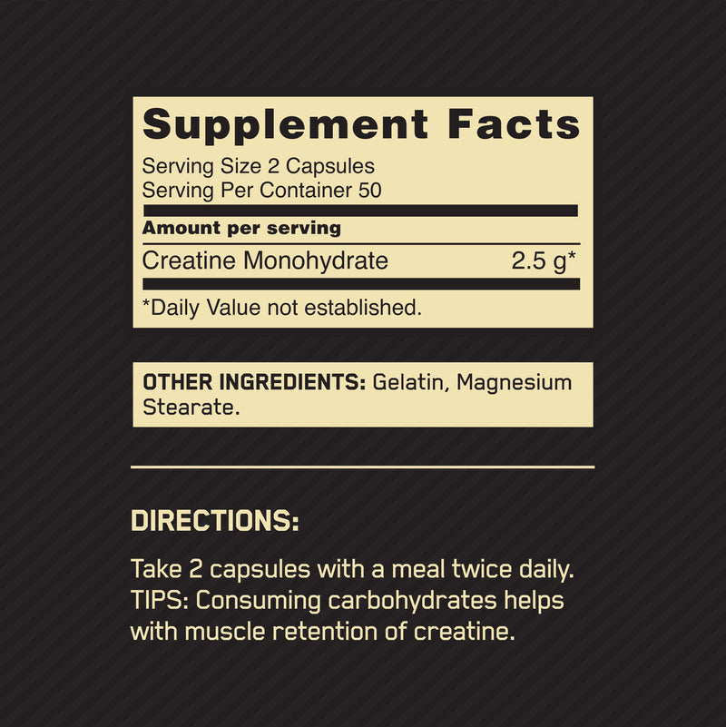 [Australia] - Optimum Nutrition Micronized Creatine Monohydrate Capsules, Keto Friendly, 2500mg, 100 Capsules Unflavored - Capsules 100 Count (Pack of 1) 