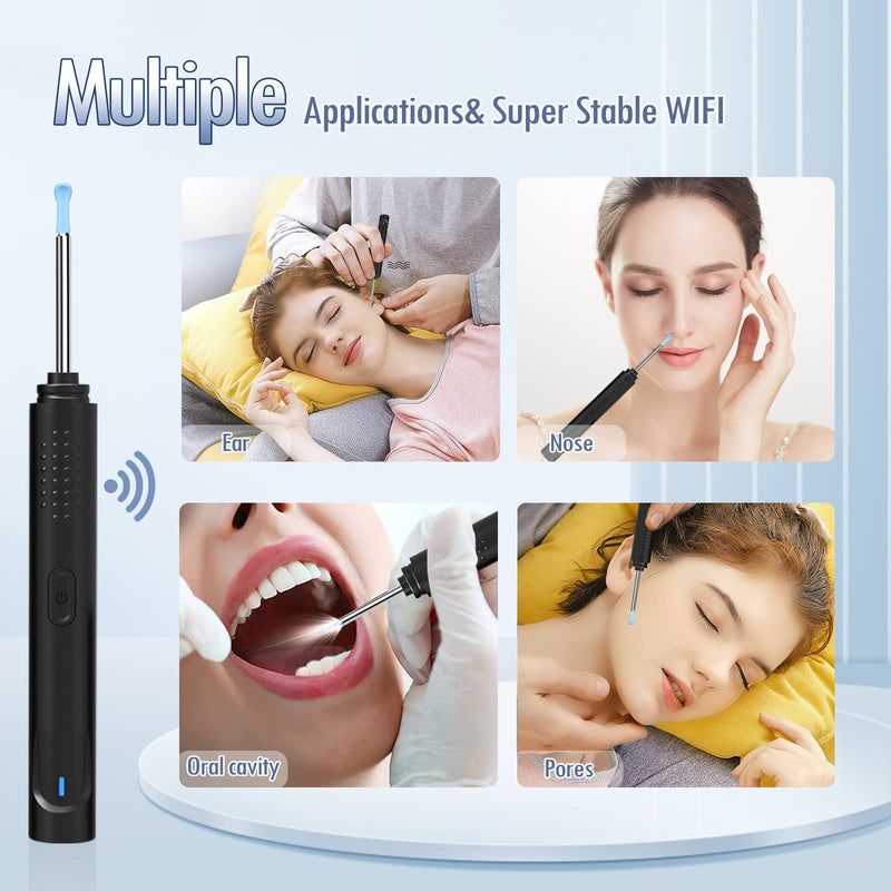 [Australia] - Ear Wax Removal, Ear Cleaner with Camera 1080P HD Wireless, Ear Otoscope with 6 LED Lights, Earwax Remover Kit with 8 Pcs Ear Set, Ear Wax Remowal Tool for iPhone, iPad, Android Phones Black 