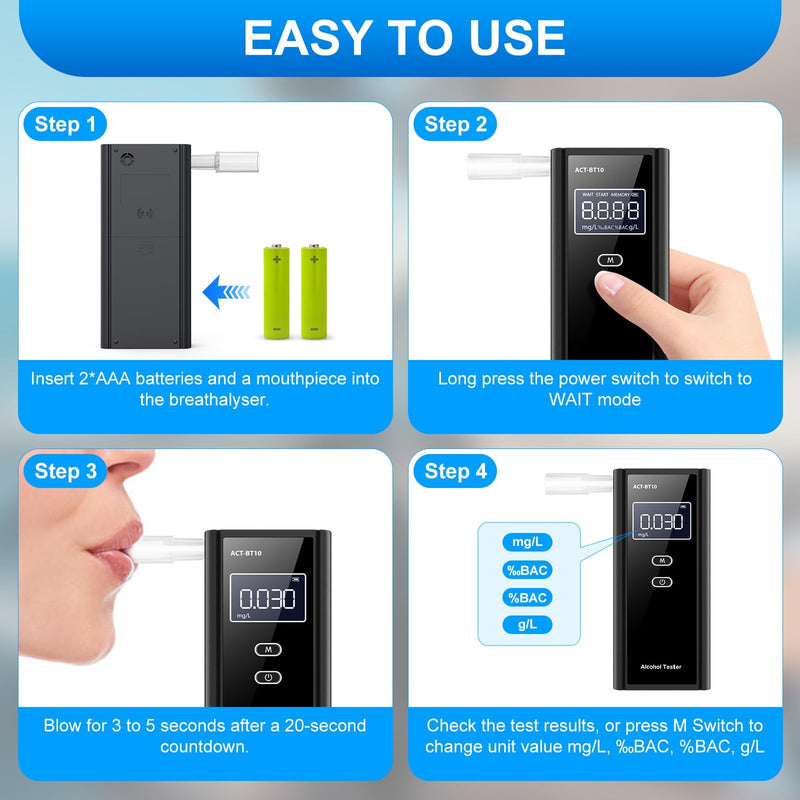 Homealexa Breathalyzer for Alcohol, Portable Alcohol Tester with Digital BAC Display, High Accuracy Sensor, 3-5s Fast Test, Personal Breathalyzer with 10 Mouthpieces for Home Party Use