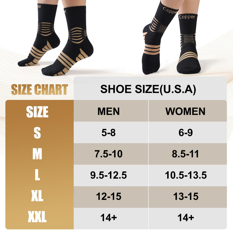 [Australia] - NEENCA Professional Copper Compression Socks, Medical Ankle Support Socks for Injuries Recovery & Pain Relief, Women & Men Circulation, Swelling, Runner, Travel, Pregnancy, Flying‚Äî1 Pair, 20-30 mmHg Large High Copper 