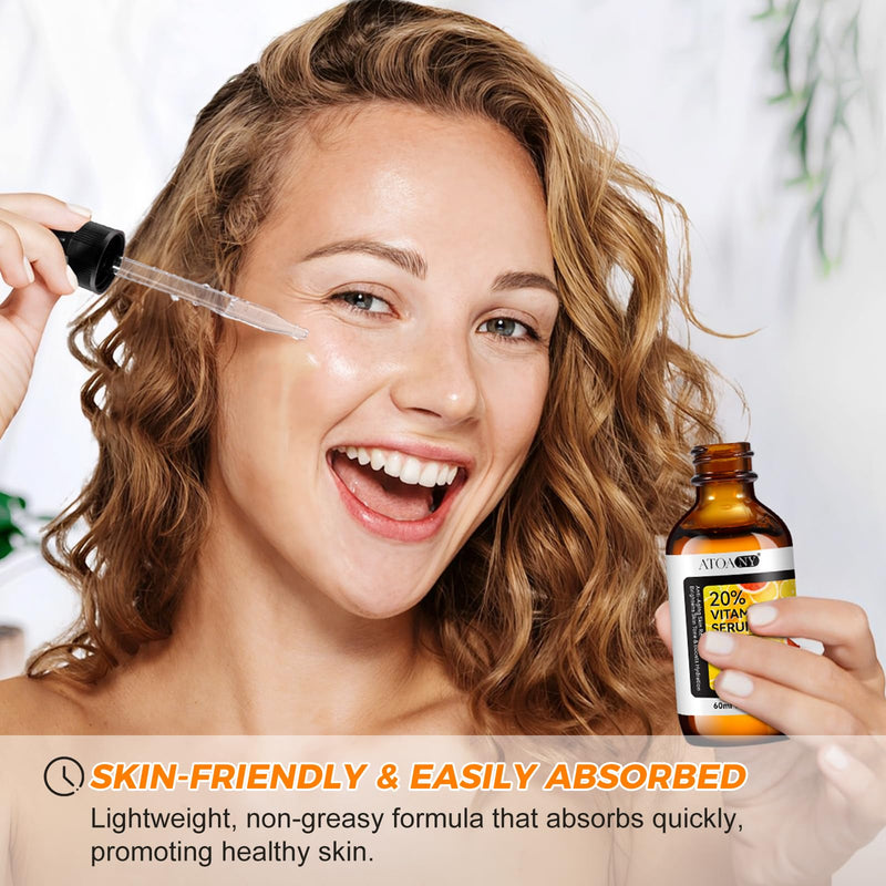 Vitamin C Serum,Anti Aging Facial Serum with Vitamin C,Reduce Dark Spots - Acne & Wrinkles, Brightening Serum, Even Skin Tone, Eye Area, Boost Skin Collagen,Hydrate & Plump Skin 60ml (2pcs) 2.02 Fl Oz (Pack of 2)