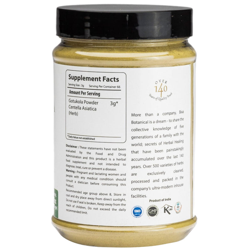 [Australia] - bixa BOTANICAL Gotu Kola Powder (Centella Asiatica) | Ayurvedic Natural Herbal Supplement | Pure Authentic Premium Quality | Improve Overall Health | Natural Herbal Supplement (7 Ounce (Pack of 1)) 