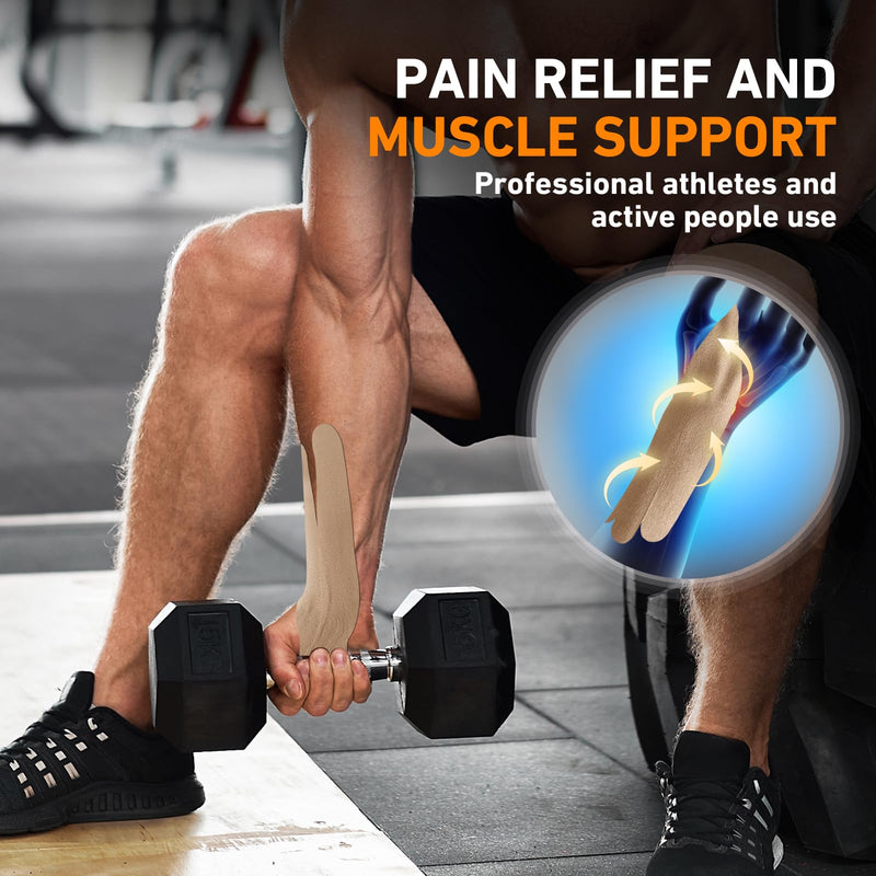 12 Count Kinesiology Tape for Thumb, Pre-Cut Waterproof KTquick Thumb Tape for Thumb Pain Relief Pre Cut, Original Cotton Athletic Tape, Durable Thumb Tape for Sports and Long-Lasting Support (Beige) Beige