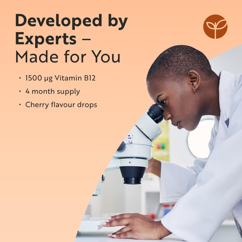 Nutravita Vitamin B12 Drops - 60ml - Vegan Vitamin B 12 Coenzyme Liquid - Natural Cherry Flavour - VIT B12 Liquid Drops - B Complex Methylcobalamin & Adenosylcobalamin - Brain, Heart & Energy