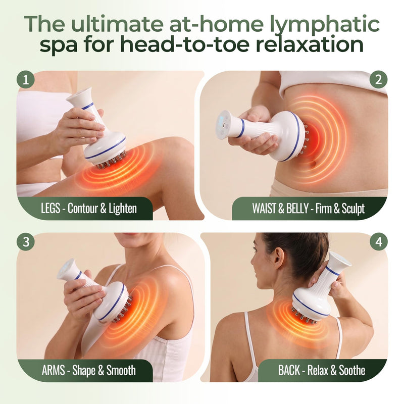 Lymphatic Drainage Massager & Anti Cellulite Tool, Cordless | Red Light, Vibration & Heat, Reduce Stretch Marks, Body Sculpting Machine for Legs, Arms & Stomach, 30 Levels, 3000mAh
