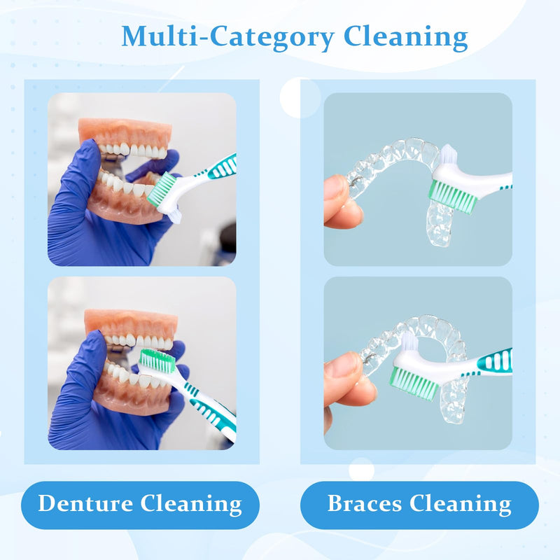 [Australia] - 10 Pcs Denture Brush - False Teeth Cleaner, Double Sided, Portable, Soft Multi-Layered Bristles, Ergonomic Rubber Handle 