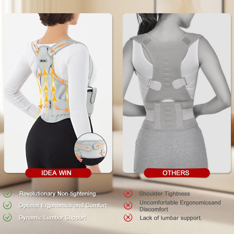 [Australia] - Back Brace Posture Corrector for Women and Men with Detachable Heating Pad - Adjustable Posture Corrector Belt, Relieve Pain in Upper and Lower Back, Waist, And Shoulders (Gray, Medium) Gray 