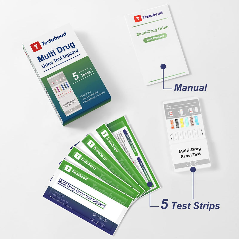 [Australia] - Drug Test Kit - 12 Panel Home Urine Test Strips for Marijuana(THC),COC, and More | Instant Results | 5 Pack for Workplace, Healthcare & Personal Use 