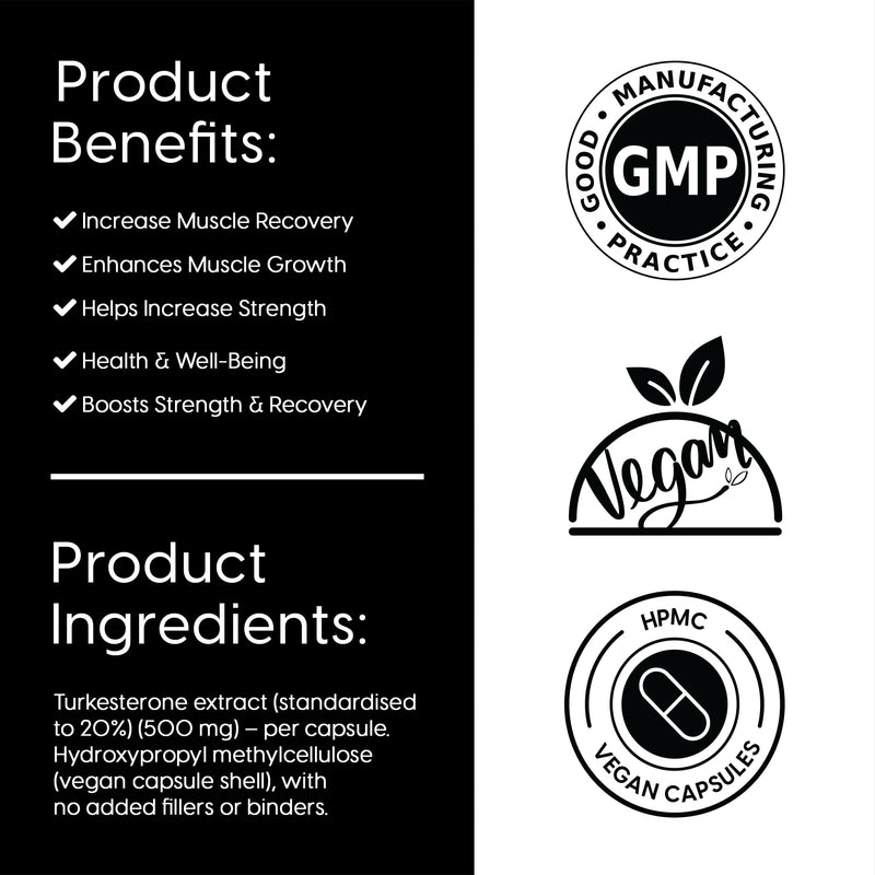 Turkesterone Capsules | 1000mg Ajuga Turkestanica Extract (20% Standardised) | Supports Strength, Muscle Function & Recovery | 60 Vegan Capsules | Non-GMO | Turkesterone Supplement