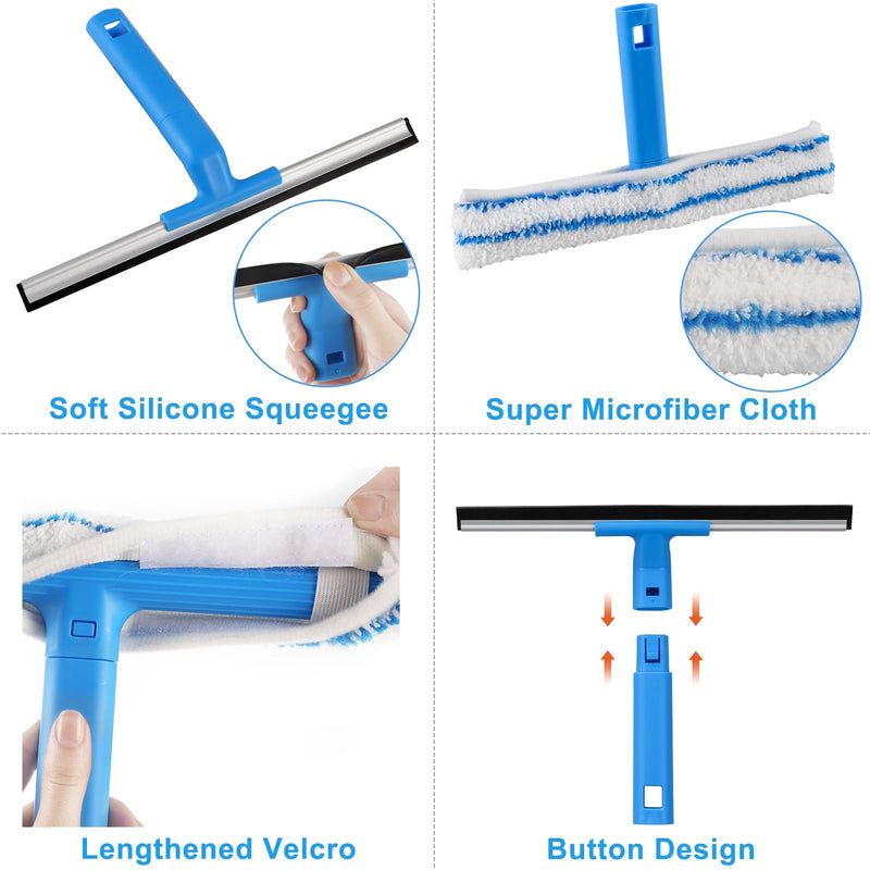 [Australia] - Window Cleaner with Long Handle(57IN), Glass Cleaning Tools with Silicon Squeegee & Microfiber Scrubber, Window Cleaning Kit for Shower Glass Mirror Door Car 