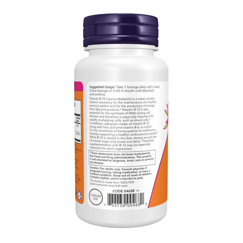 NOW Foods Supplements, Vitamin B-12 1,000 mcg with Folic Acid, Nervous System Health*, 250 Chewable Lozenges 250 Count (Pack of 1)