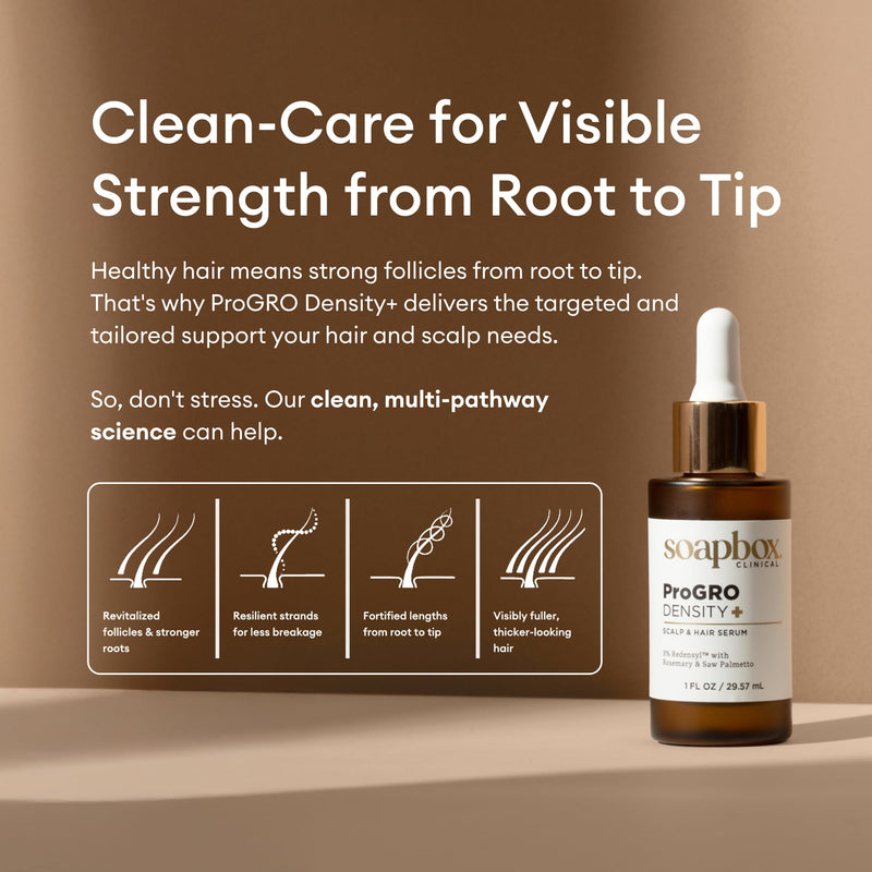 Soapbox ProGRO Density+ Hair Thickening Serum for Thinning Hair | Lightweight Scalp Serum - Supports Fuller, Stronger Hair - Free of Harsh Chemicals, Sulfates, Parabens & Silicones 1 Fl Oz (Pack of 1)