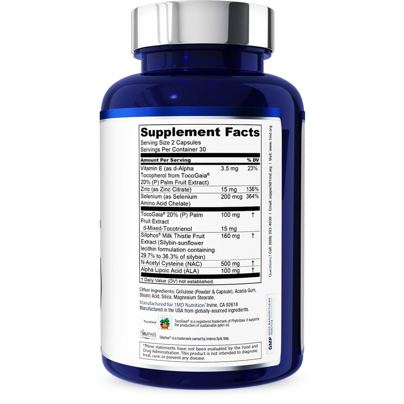 1MD Nutrition LiverMD - Liver Support Supplement | Siliphos Milk Thistle Extract & NAC - Supports Healthy Energy, Immunity & Overall Health - Liver Cleanse & Support | 60 Capsules 60 Count (Pack of 1)