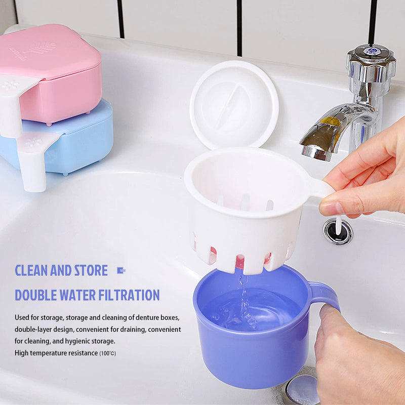 [Australia] - Large Denture Baths Cup, False Teeth Bath Cup with Strainer and Lid for Soaking Dentures or Storing Pacifier, Capacity 10.6 Oz 