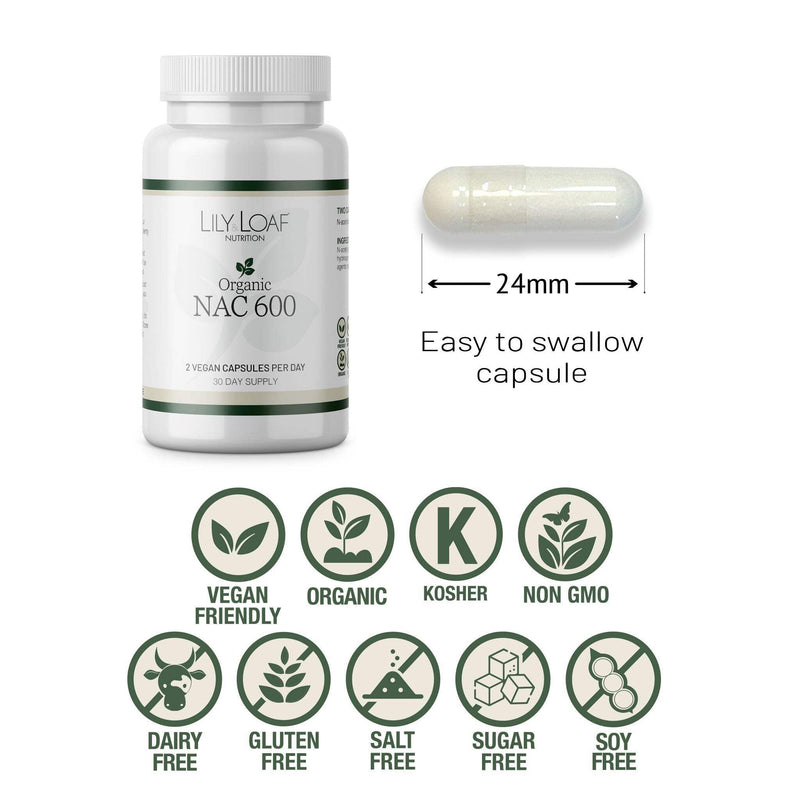 NAC 600mg – 30 Day Supply – N-Acetyl Cysteine – Gluten-Free, Organic, Vegan & Vegetarian Friendly – Antioxidant & Immune Support Supplement