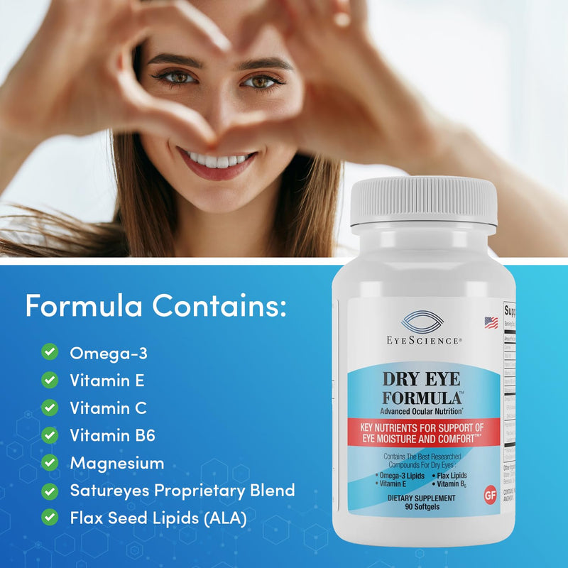 EyeScience Dry Eye Formula Omega-3 Dry Eye Supplement, 900mg | Eye Vitamins for Dry Eyes, Supports Eye Hydration, Tear Function & Daily Eye Comfort, EPA DHA Softgels for Adults 90 Count