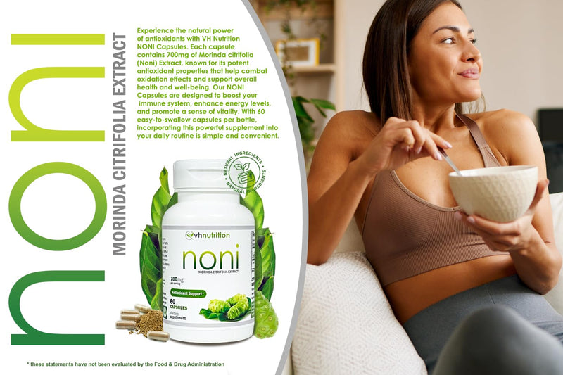 [Australia] - VH Nutrition NONI Capsules | 700mg Morinda citrifolia Extract Pills | Natural Antioxidant Supplement for Immune Health and Overall Well-Being | Supports Energy and Vitality | 60 Capsules 