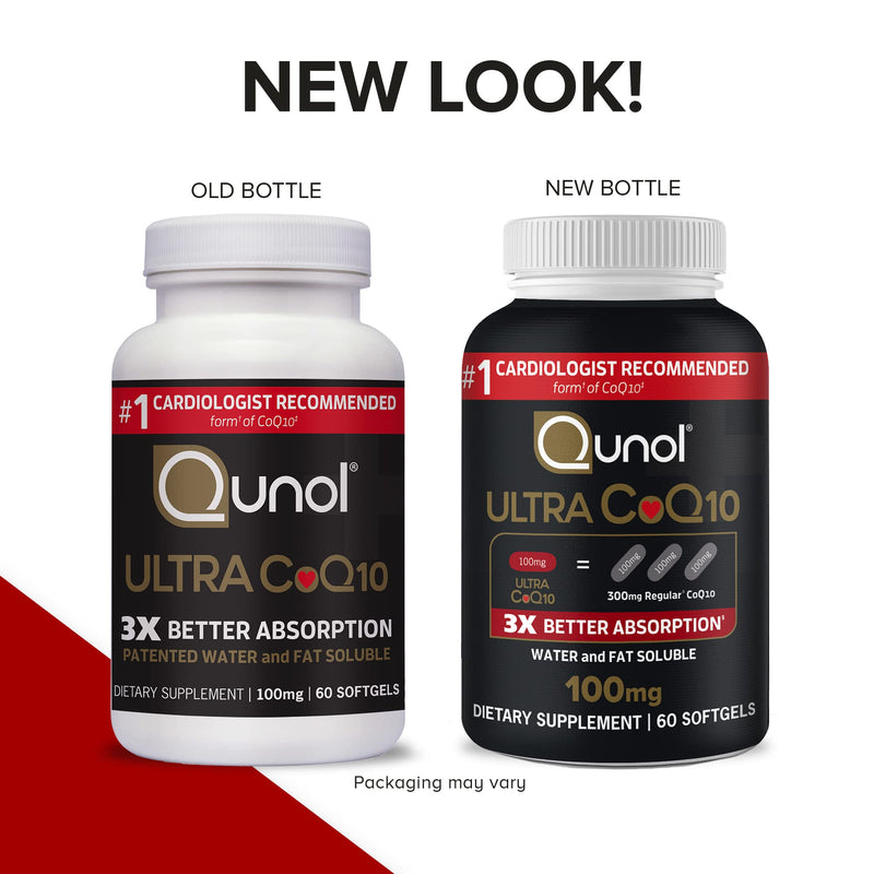 [Australia] - Qunol CoQ10 100mg Softgels, Ultra CoQ10 100mg, 3x Better Absorption, Antioxidant for Heart Health & Energy Production, Coenzyme Q10 Vitamins and Supplements, 4 Month Supply, 60 Count (Pack of 2) 