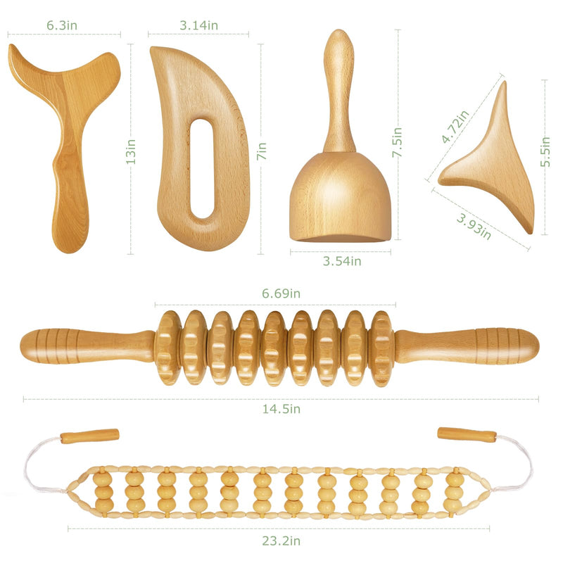[Australia] - AICNLY 6Pcs Wood Therapy Massage Tools for Body Shaping, Multi-Functional Body Roller for Anti-Cellulite and Sore Muscle, Wooden Massage Roller Stick, Maderoterapia kit, Body Sculpting Tools Set 