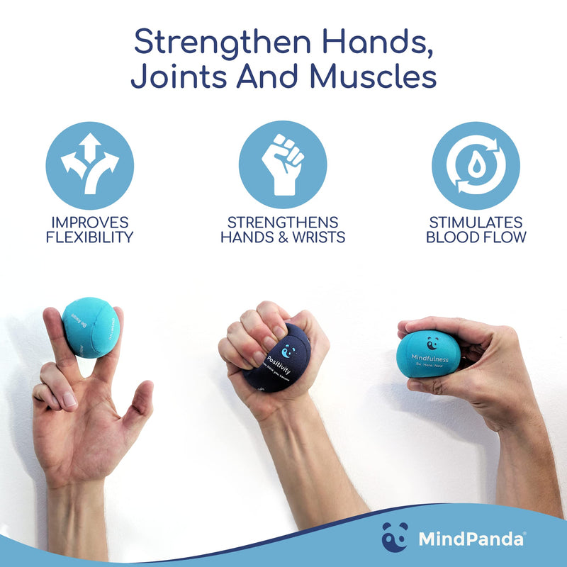 [Australia] - Mind & Body Stress Balls for Adults - Triple Density Squeeze Balls for Hand Therapy & Grip Strengthening - Stress & Anxiety Relief - Physical Therapy Support - Soft, Medium, Hard Gel Core Mindfuless - Sea Breeze, Ocean Blue, Cloud 