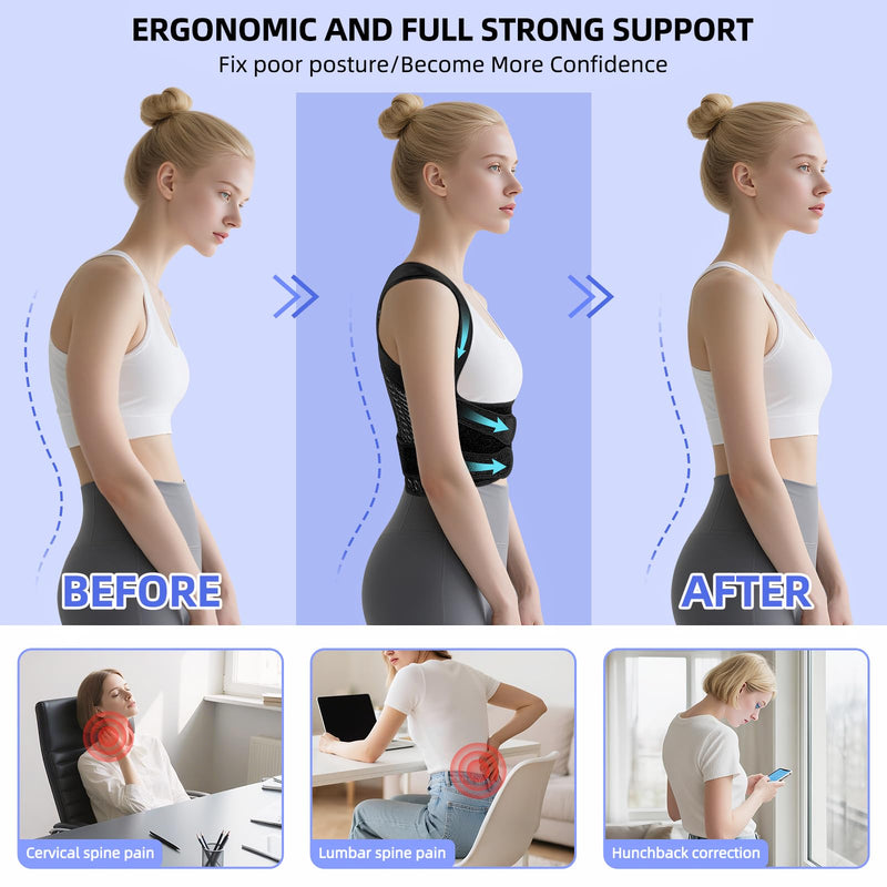 Full Back Brace Breathable Posture Corrector for Women and Men,Adjustable Back Support Straightener and Posture Belt for Women and Men to Improving Posture, Relief for Upper,Lower Back, Lumbar, Neck and Shoulder Pain.(Large) Large