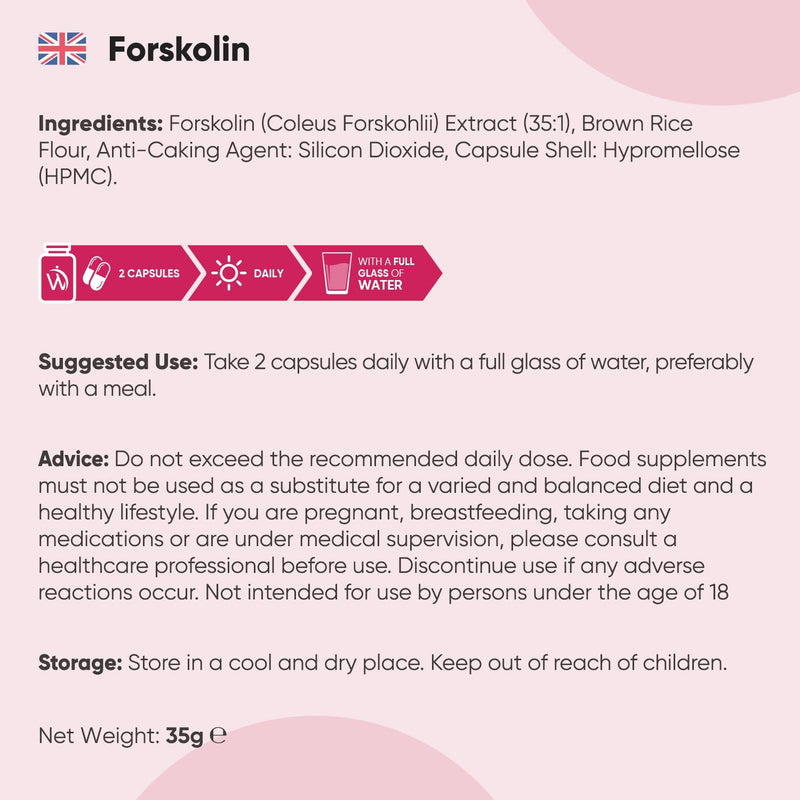 Forskolin Capsules 1000mg - 60 Vegan Capsules - Coleus Forskohlii Extract - Suitable for Keto & Low-Carb Diets - Allergen-Free & Non-GMO - Forskolin Supplement for Men & Women 60 count (Pack of 1)