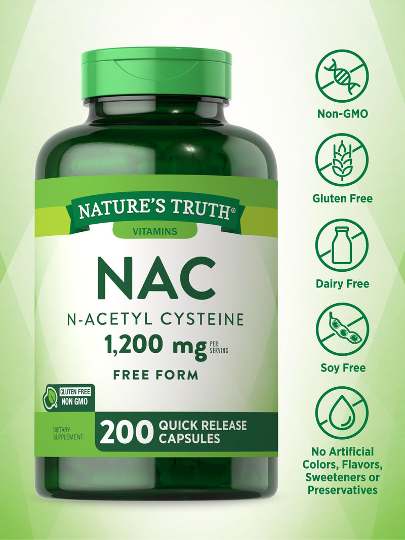 [Australia] - Nature's Truth NAC Supplement | N-Acetyl Cysteine | 1,200mg | 200 Capsules | Free Form Amino Acid | Non-GMO & Gluten Free Supplement 