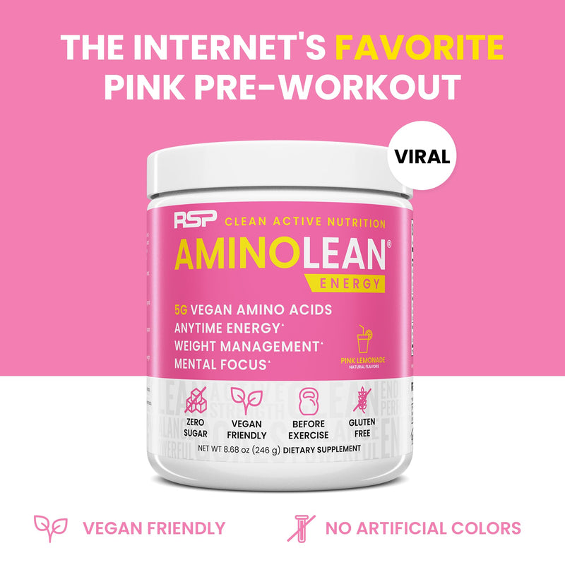 [Australia] - RSP NUTRITION AminoLean Pre Workout Powder, Amino Energy & Weight Management with Vegan BCAA Amino Acids, Natural Caffeine, Preworkout Boost for Men & Women, 30 Serv, Pink Lemonade… 30 Servings (Pack of 1) 