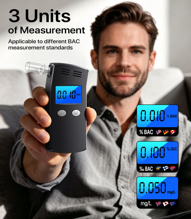 Breathalyzer, 2026 Upgraded Alcohol Breathalyzer Tester with LCD Display, Portable Personal Breathalyzer for Home and Travel Use (Includes 10 Mouthpieces) (Black) | Portable Design, Home & Travel Use, Includes 10 Mouthpieces, Personal Use Black