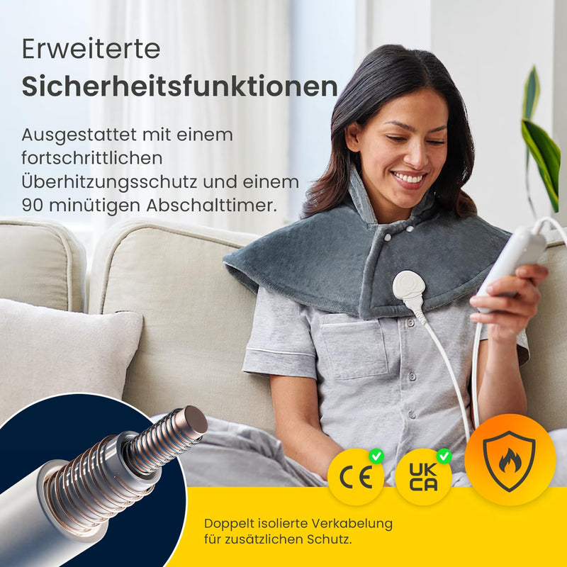 [Australia] - Cosi Home heating pad with automatic switch-off - heating pad for back, shoulder, neck with 3 heat levels, overheating protection & remote control made of ultra soft luxury flannel (gray) 60x62cm 