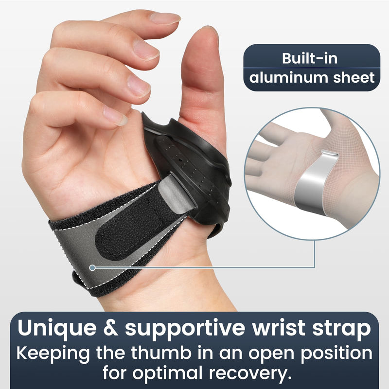 CMC Thumb Support Brace - with Firm Supportive Wrist Strap, Dual Density Thumb Brace Stabilizes CMC Joint, Pain Relief for Osteoarthritis for Women and Men (Black, Right Hand, Medium) Black, Right Hand