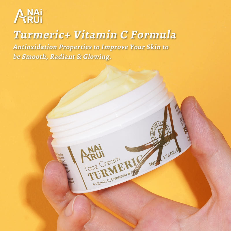 ANAI RUI Turmeric Face Cream with Vitamin C, 1.76 OZ | Facial Moisturizer for Hydrating, Firming, Tightening Skin, Turmeric Vitamin C Cream for Dark Spots, Dry Skin