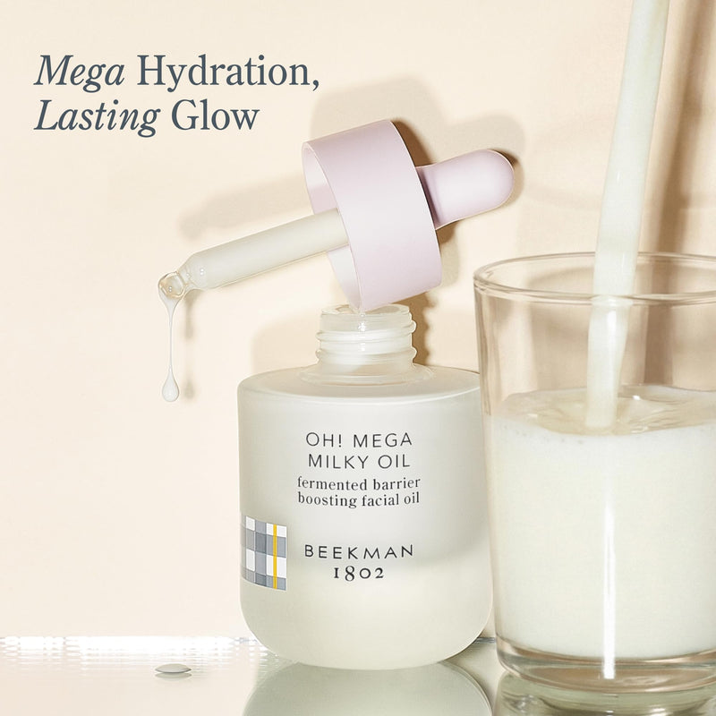 Beekman 1802 Oh! Mega Milky Facial Oil Serum, 1 fl oz | Vitamin C & Niacinamide Serum for Hydration & Barrier Support, Lightweight Face Oil, Non-Greasy, Sensitive Skin Safe 1 Fl Oz (Pack of 1)