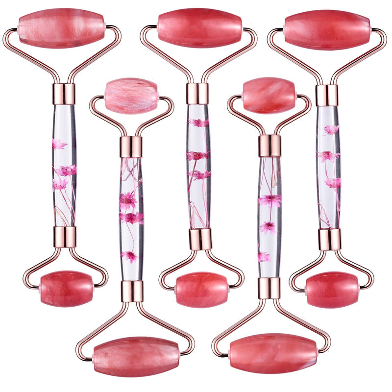 Amogeeli Cherry Quartz Stone Roller for Face, Beauty Massage Facial Roller for Wrinkles, Puffiness Red
