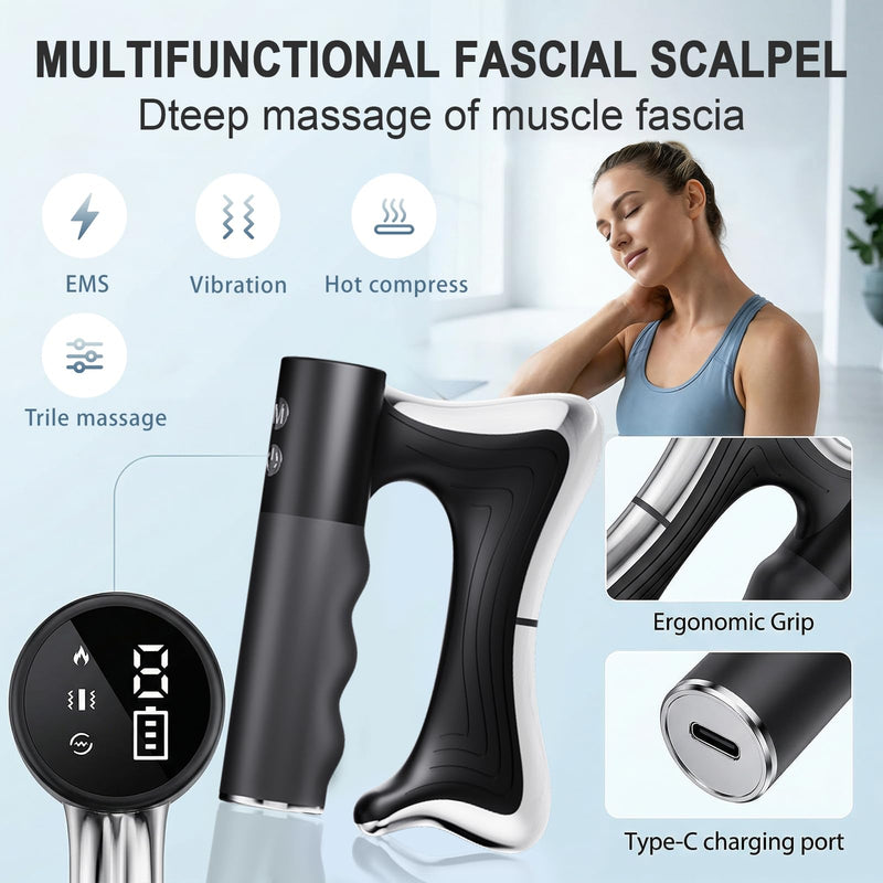Heated Muscle Scraper Tool, Electric Fascia Massager with Vibration & Heat, Multifunctional Body Gua Sha Tool for Deep Muscle Soothing & Full Body Relaxation
