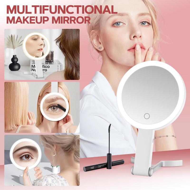 [Australia] - MIYADIVA Lighted Makeup Mirror, 30X Magnifying Mirror with Light and Adjustable Brightness, Hanging and Handheld Mirror with Handle, Portable Travel Makeup Mirror with Lights, Vanity Mirrors for Women White 