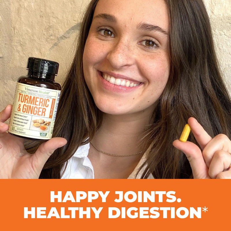 [Australia] - Tumeric and Ginger with Black Pepper - Natural Turmeric Curcumin Joint Support Supplement with Bioperine & 95% Curcuminoids. High Absorption Curcumin Supplements. Digestive & Immune Support. 60 Caps Turmeric Ginger Capsules 