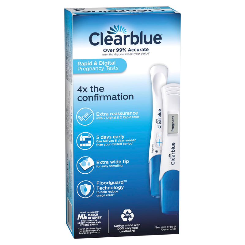 Clearblue Pregnancy Test Combo Pack, 4ct - Digital with Smart Countdown & Rapid Detection - Value Pack 4 Count (Pack of 1) Combo 4