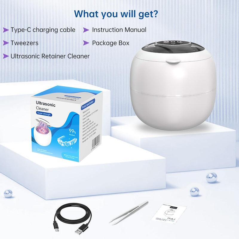 [Australia] - Wireless Ultrasonic Cleaner,Westdeer 45kHz,UV Cleaning,for Dentures,Watch Bands,Toothbrush Heads,Pacifiers,Jewelry Rings,4 Modes,210ml Capacity,Travel (white) White 