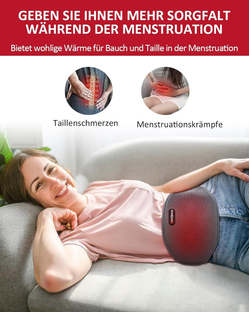 [Australia] - Comfytemp vibration massage heat belt for back with 25Wh battery, 18x147cm wireless heating belt massager with 3 heat levels & 3 massage modes, ultra-soft back warmer with automatic switch-off-L gray 