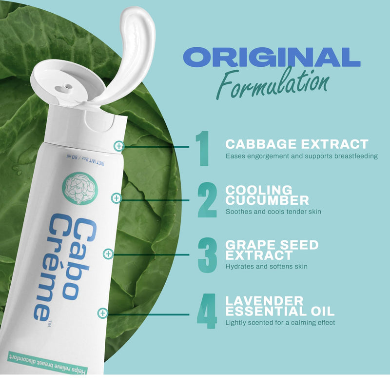 [Australia] - CaboCréme Cabbage Breast Cream for Tenderness & Engorgement Relief, Breastfeeding Weaning Support - Dry Up Breast Milk - Postpartum Essential - OB-GYN Created & Breastfeeding Mother-Approved, 2-pack 