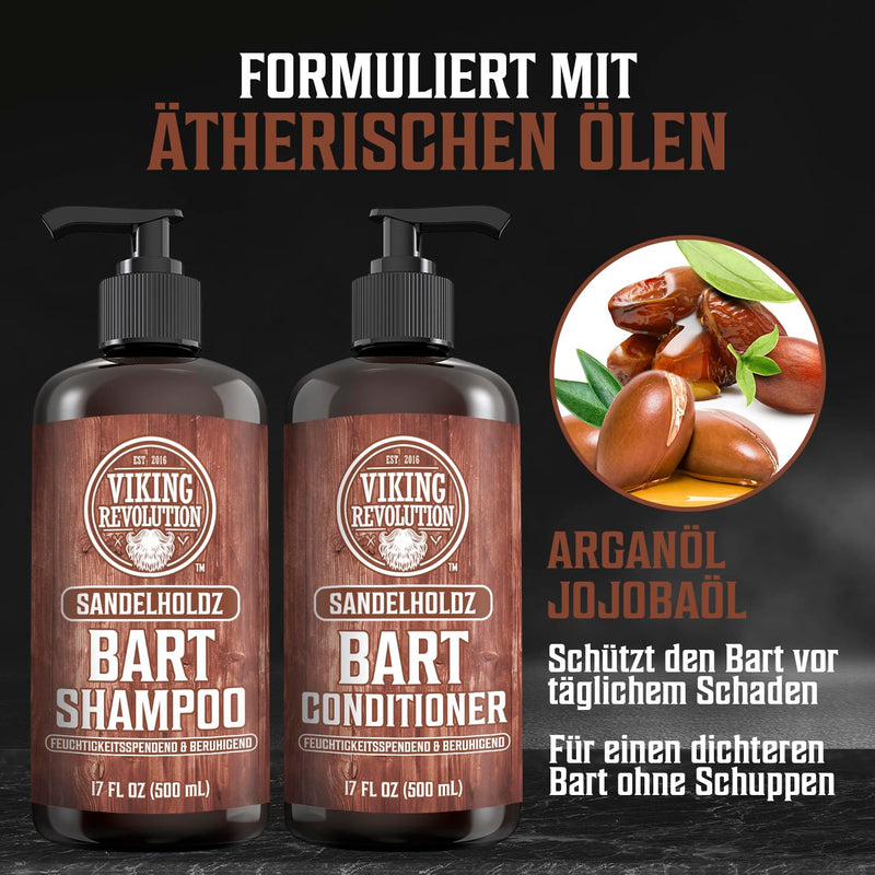 [Australia] - Viking Revolution - Beard Shampoo & Conditioner Set - Softens, Smooths & Strengthens Beard Growth - Beard Shampoo for Men - Sandalwood Fragrance - Gifts for Men - 2 x 500 ml 