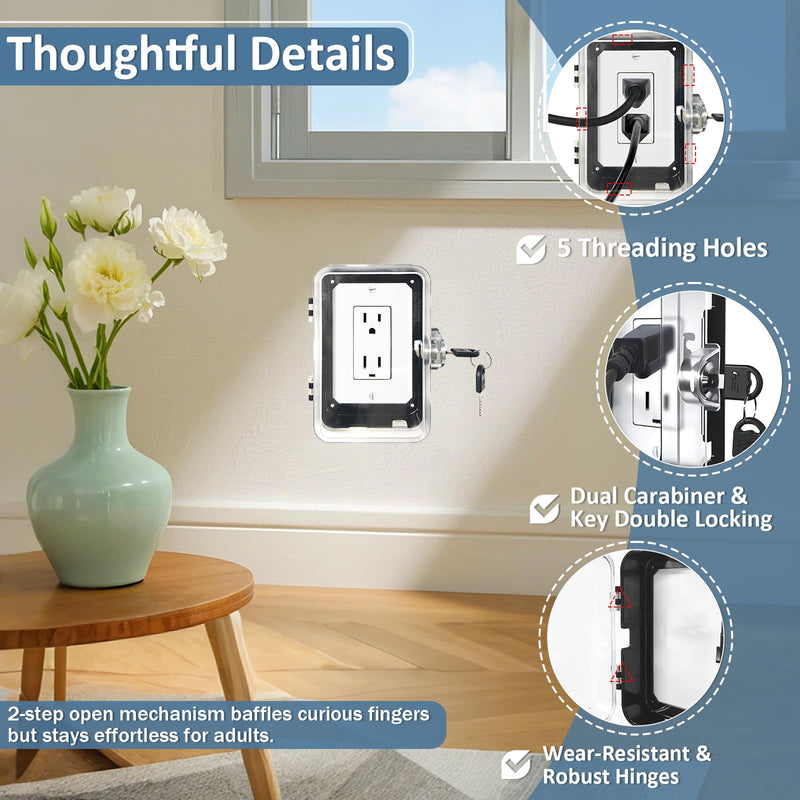 [Australia] - Child Proof Outlet Lock Box with 2 Durable Keys - Heavy Duty Safety Cover for Baby Proofing, Tool-Free Installation, More Space for Large Plugs Universal Fit Socket Protector (1Pack, Black) 1 pack 