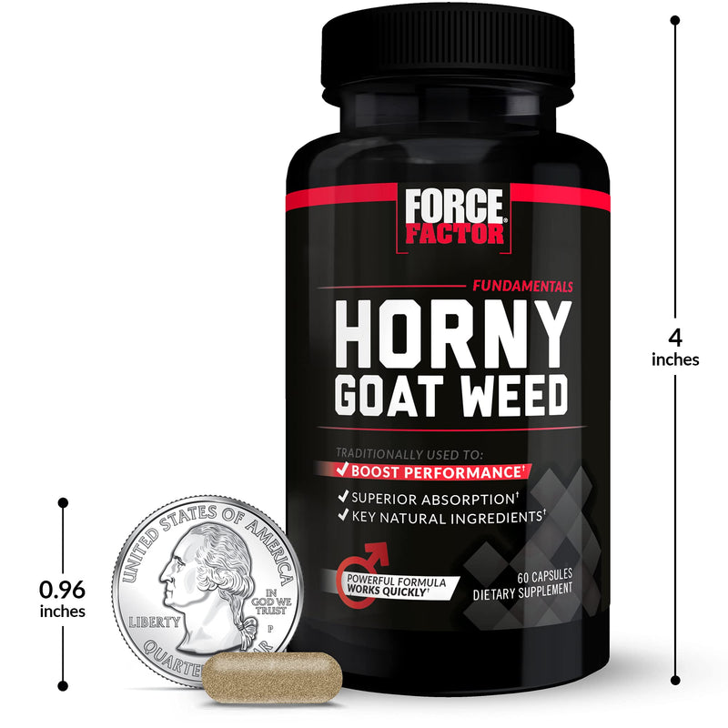 [Australia] - Force Factor Horny Goat Weed for Men, Natural Male Drive and Vitality Supplement with Natural Ingredients for Superior Absorption, Fundamental Series, 750mg, 60 Capsules 60 Count (Pack of 1) 
