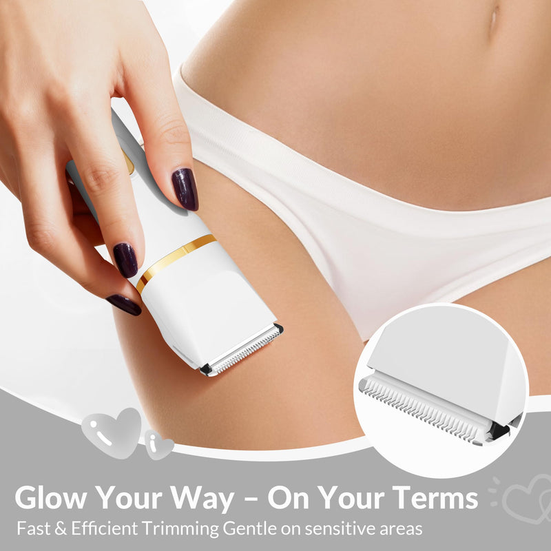 KINGTEE 5-in-1 Electric Bikini Trimmer for Women – IPX7 Waterproof Shaver, Cordless Body & Facial Razors for Women, Ceramic Blades, USB-C Rechargeable, Painless Hair Removal Kit (White) White
