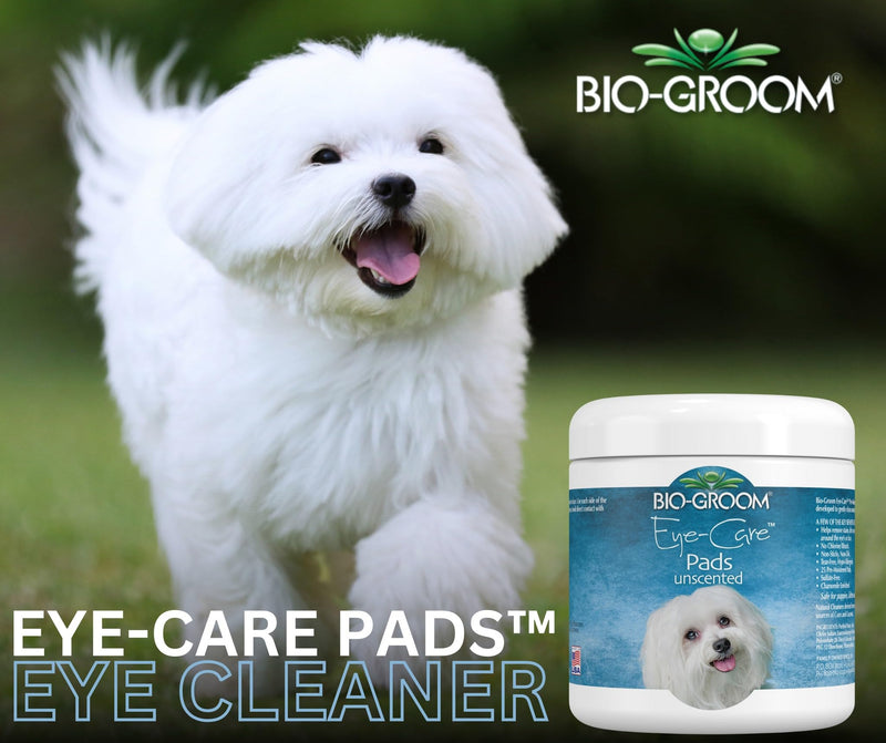 Bio-Groom - Eye-Care Pads, Dog Eye Wipes, Tear Stain Remover for Small and Big Dogs, Cats, Puppy, and Kittens, Pet Eye Cleaner Pads, Face Wipes for White Dogs, Hypoallergenic, 100% Cotton, 25 Count - PawsPlanet Australia
